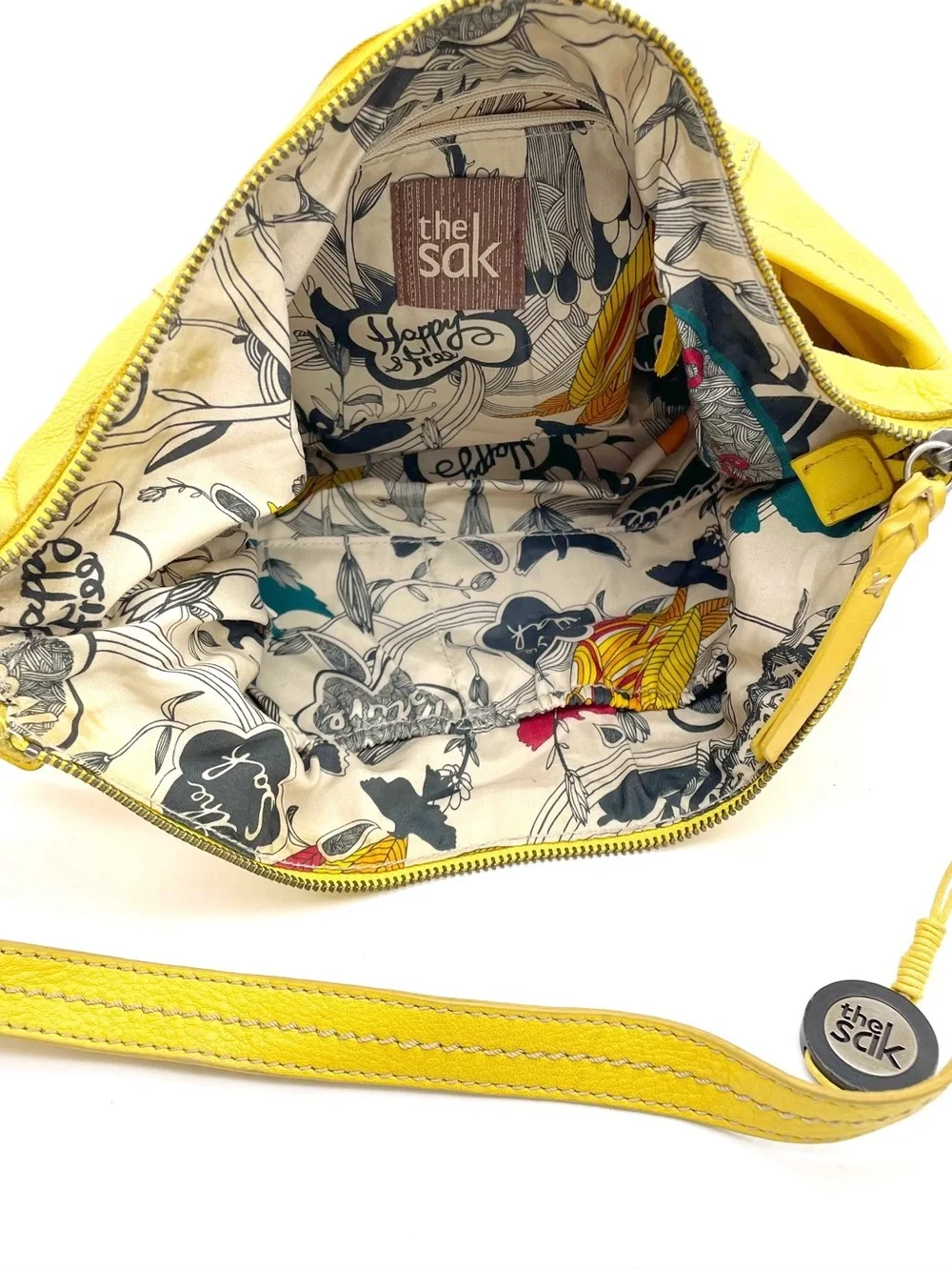 The Sak Kendra Hobo Shoulder Bag Mustard Yellow Leather Slouchy Zip Pocket Purse